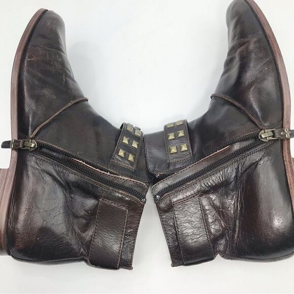 Earthies TREANO Brown Leather Bronze Studded Ankle Boots in Chestnut - Picture 9 of 16